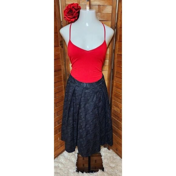 Pink Tartan Women's Inverted Pleat A-Line Textured Black Knee Length Skirt Sz 12 - Picture 1 of 8